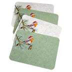 Set Of 4 Green & Cream Christmas Robin Felt Placemats