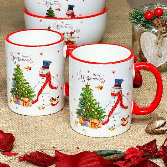 Set Of 2 Merry Christmas Snowman Mugs