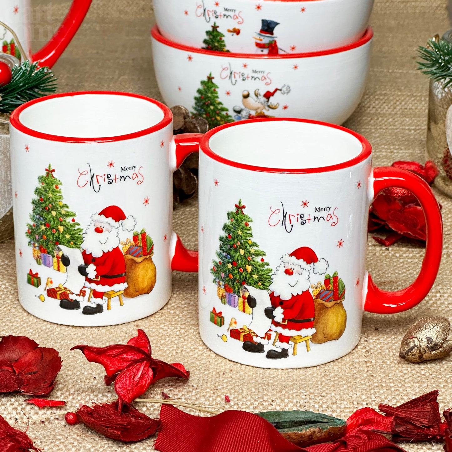 Set Of 2 Merry Christmas Santa Claus Mugs