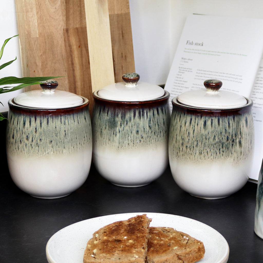 Reactive Glaze Gothic Storage Jars Set Of 3