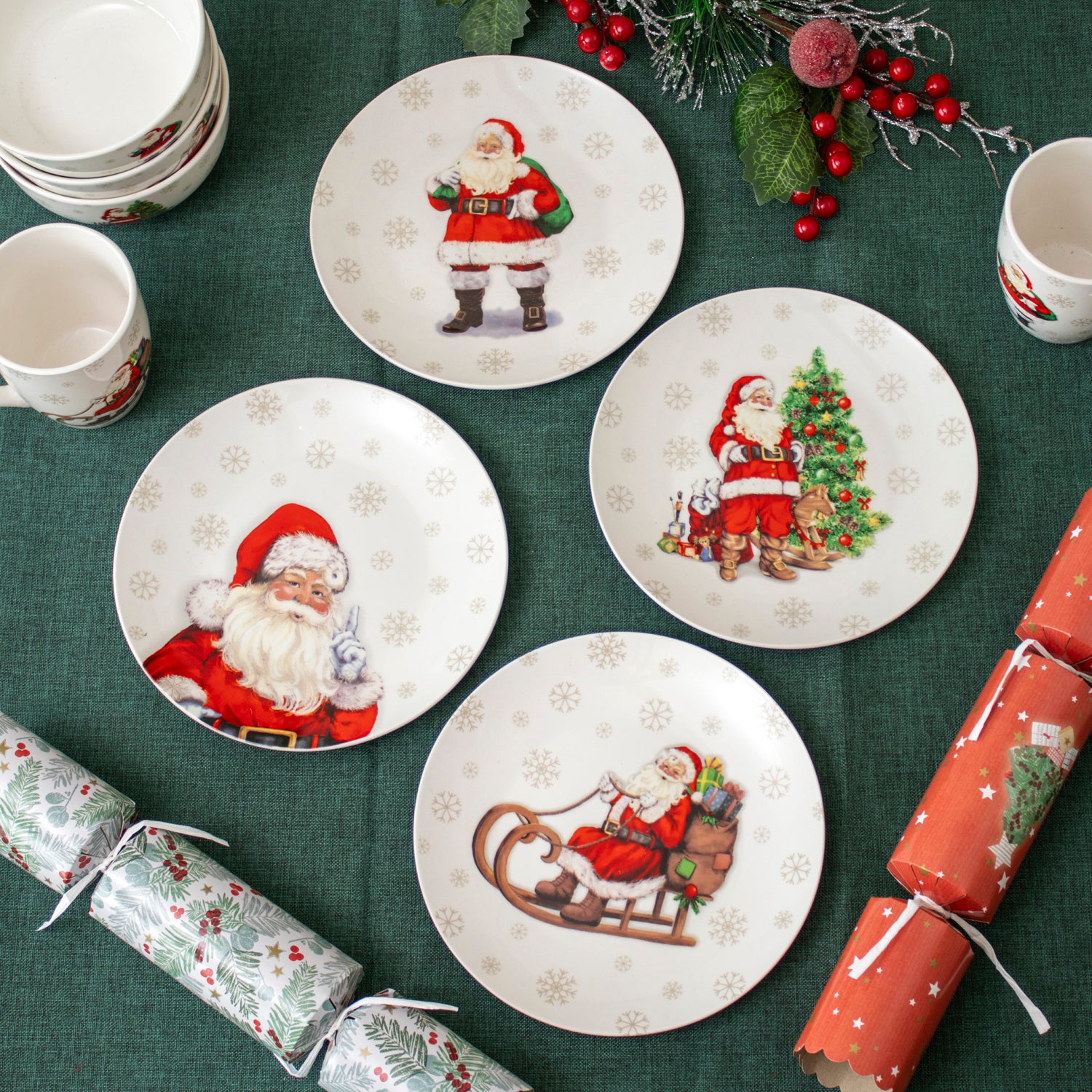Set Of 4 Father Christmas Print Side Plates