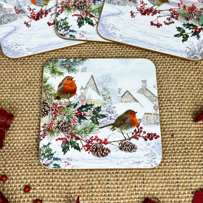 Set Of 4 Christmas Robin Coasters