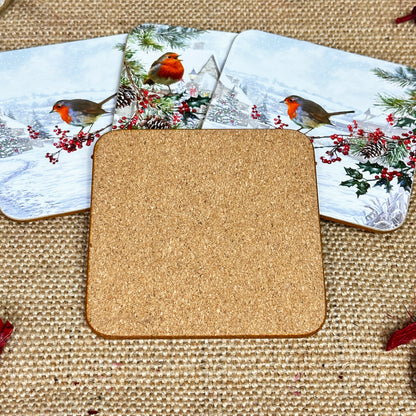 Set Of 4 Christmas Robin Coasters