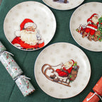 Set Of 4 Father Christmas Print Dinner Plates