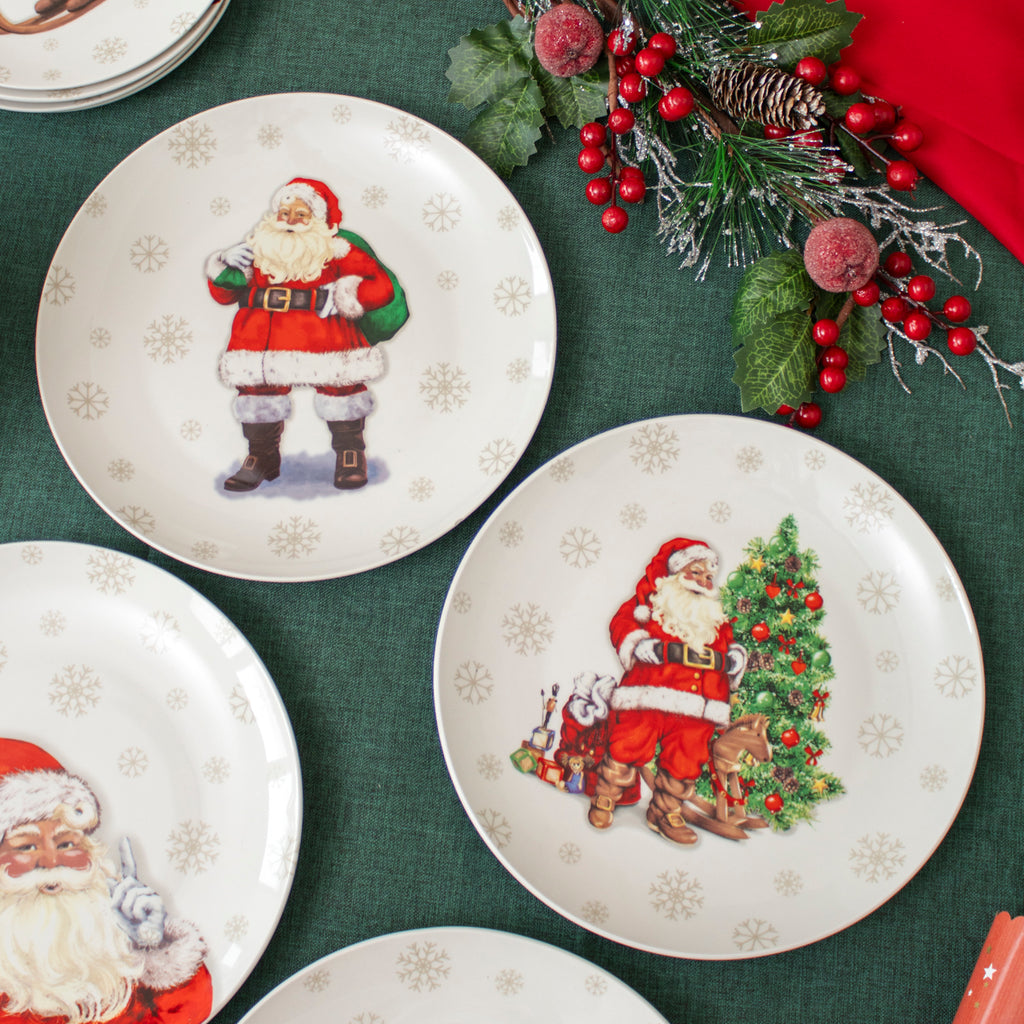 Set Of 4 Father Christmas Print Dinner Plates