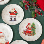 Set Of 4 Father Christmas Print Dinner Plates