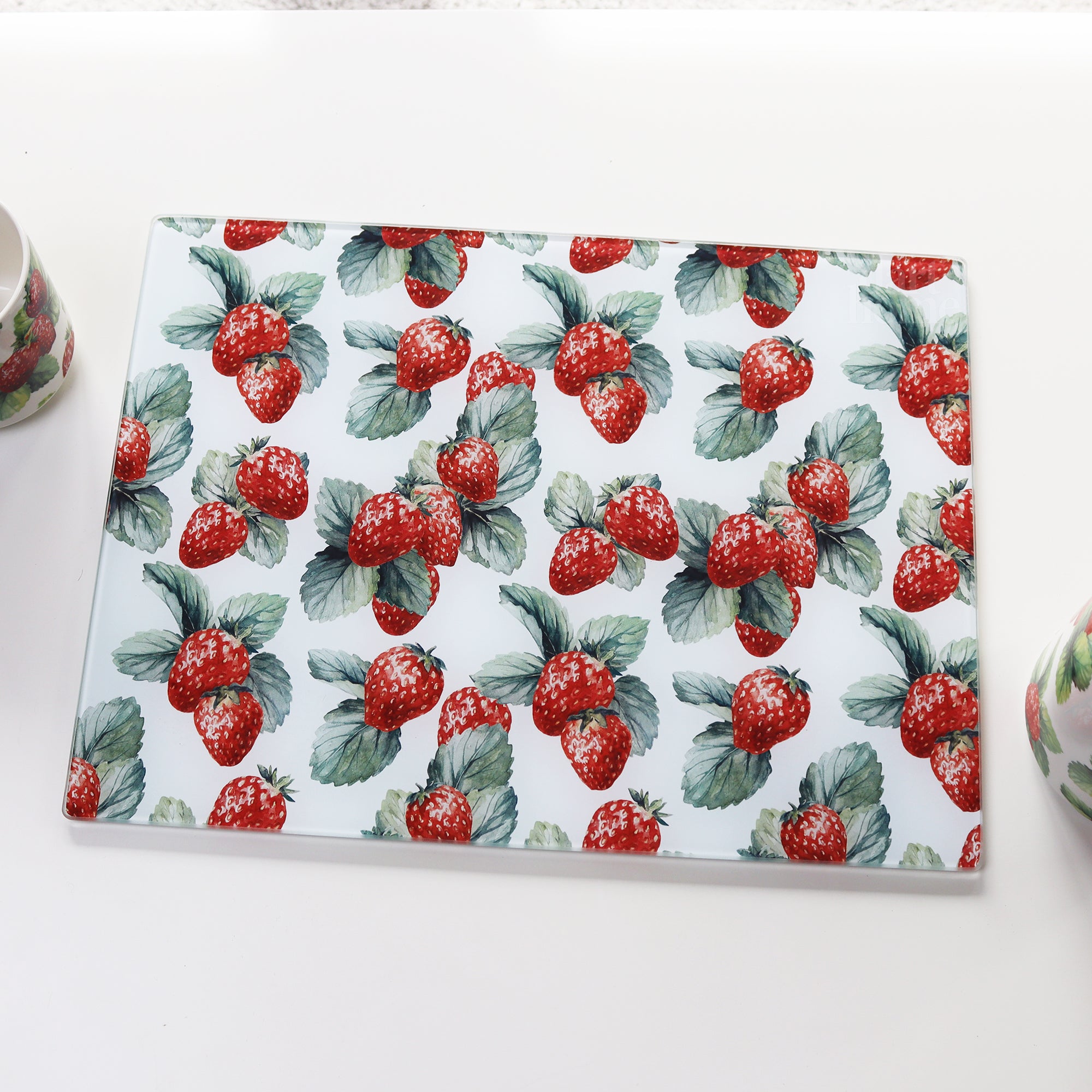 Strawberry Patch Glass Chopping Board