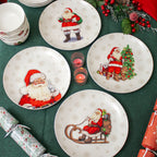Set Of 4 Father Christmas Print Dinner Plates