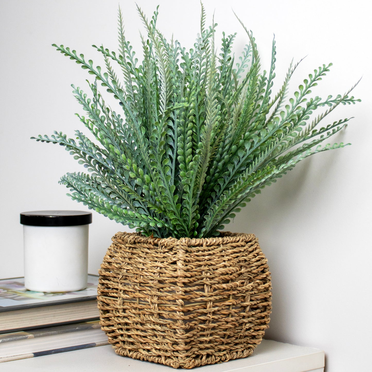 Artificial Fern In Square Seagrass Basket