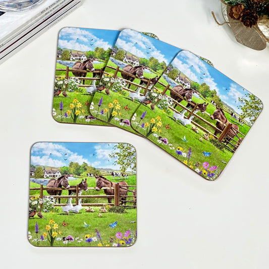 Set Of 4 Donkey Farm Coasters