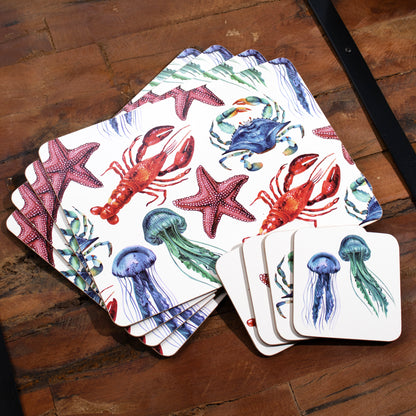 Set Of 4 Sea Creatures Placemats & Coasters