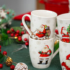 Set Of 4 Father Christmas Print Mugs