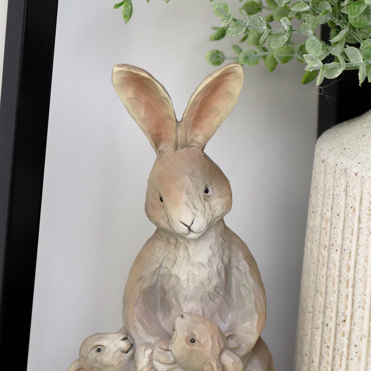 Rustic Hugging Hare And Babies Figurine