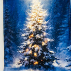 Light Up Snowy Christmas Tree Fabric Hanging Banner