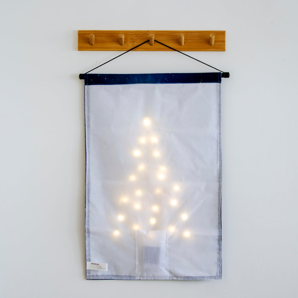 Light Up Snowy Christmas Tree Fabric Hanging Banner
