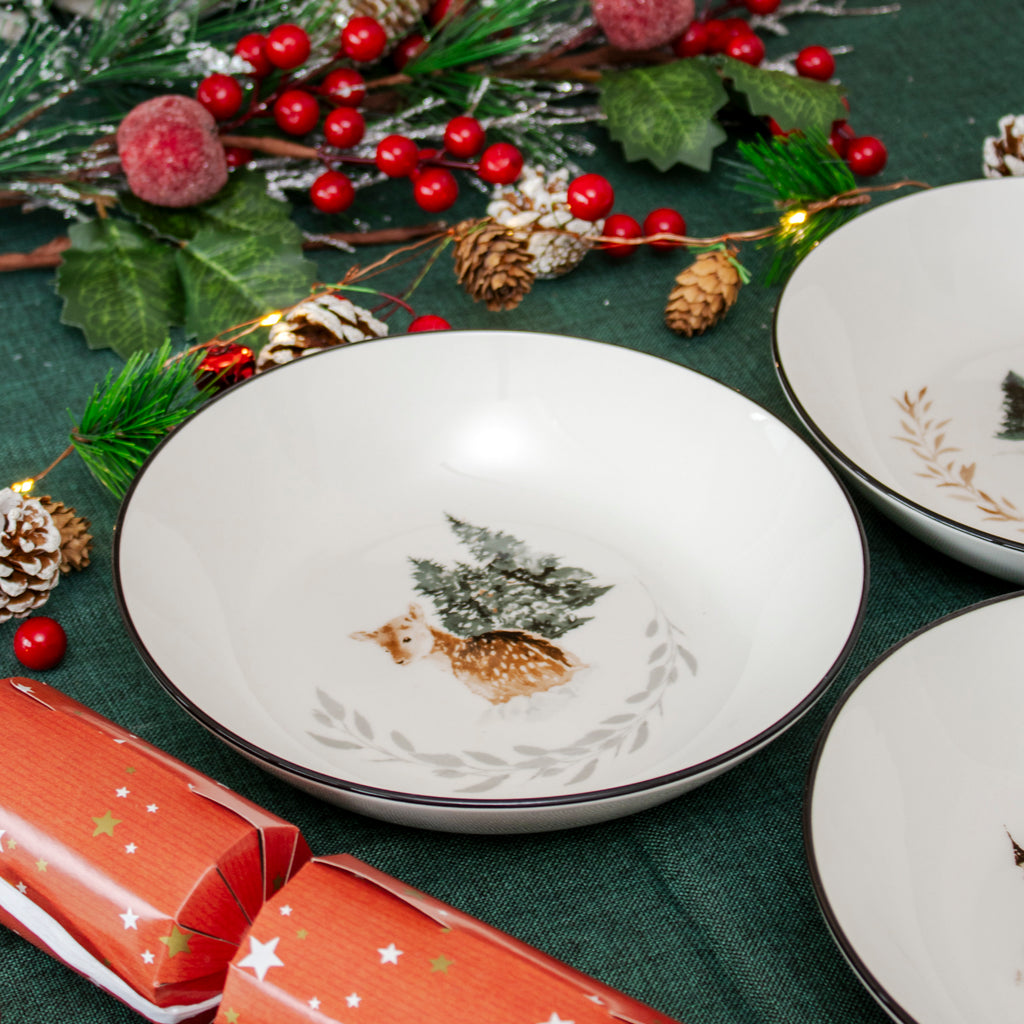 Set Of 6 Winter Wildlife Pasta Bowls