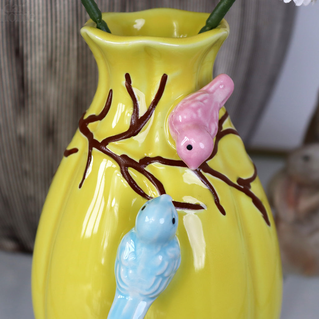 Ceramic Yellow Birds Nest Bud Vase