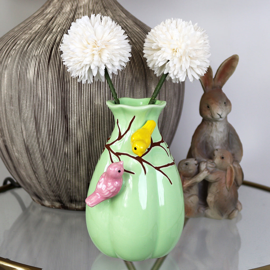 Ceramic Green Birds Nest Bud Vase