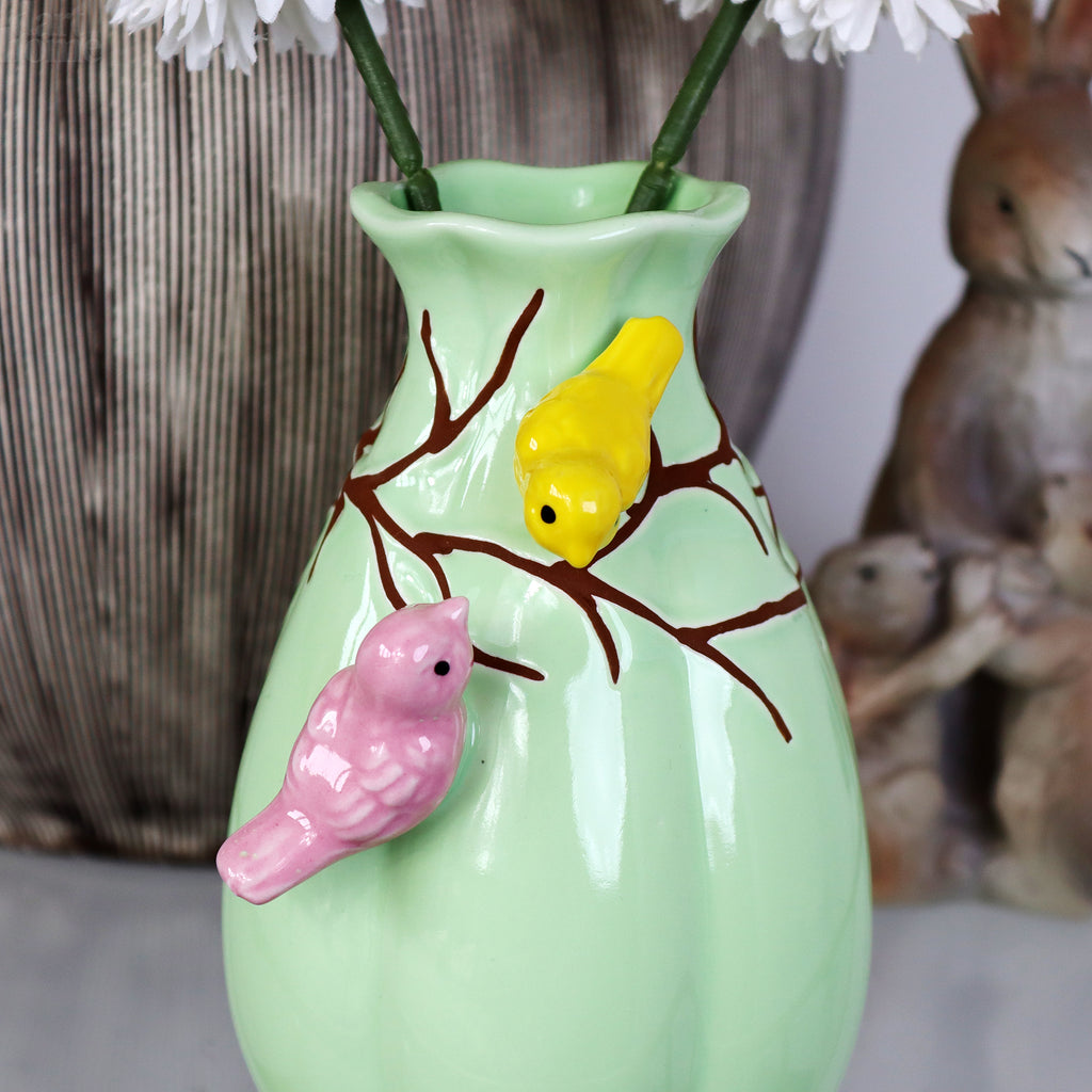 Ceramic Green Birds Nest Bud Vase