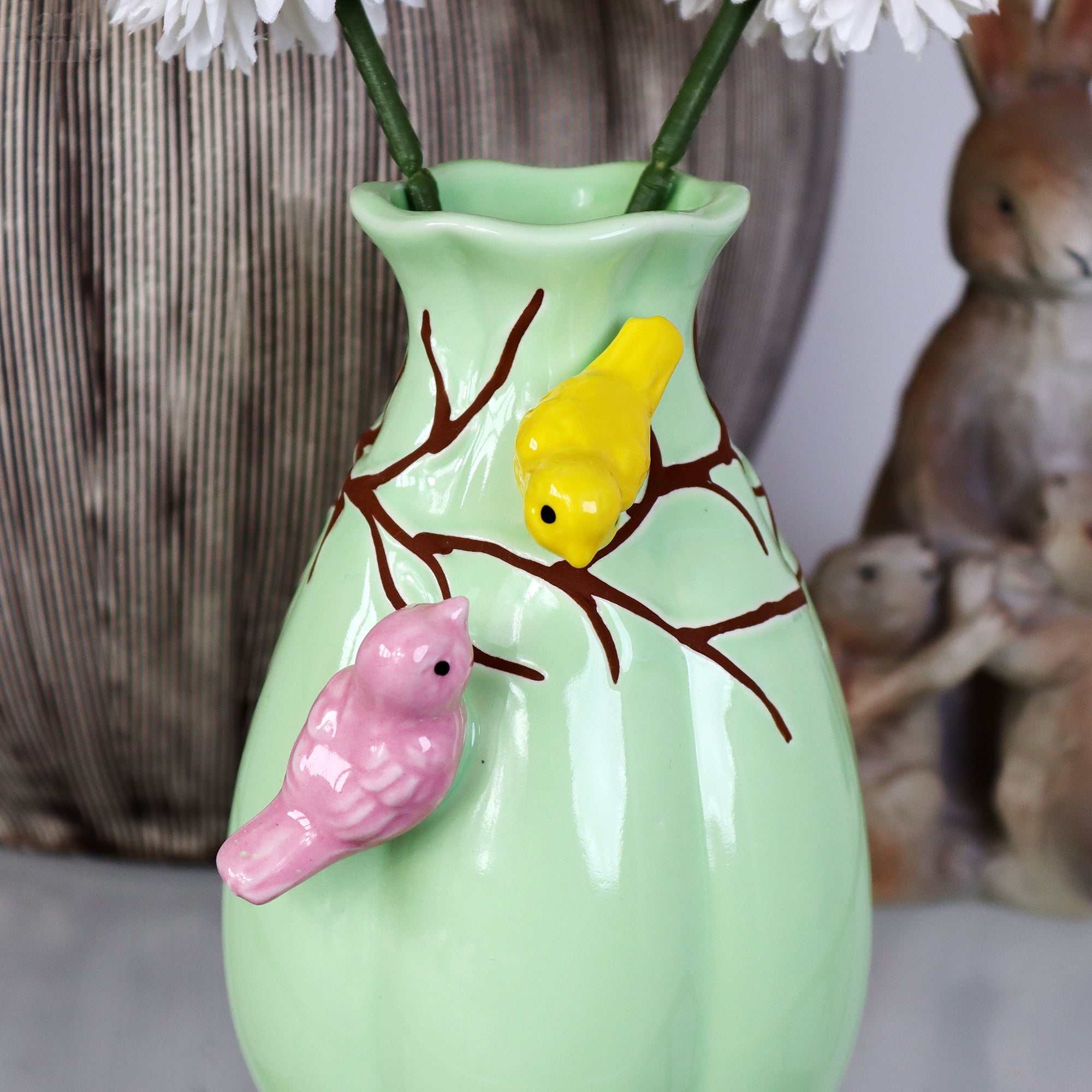 Ceramic Green Birds Nest Bud Vase