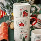 Set Of 4 Speckle Stoneware Christmas Stacking Mugs