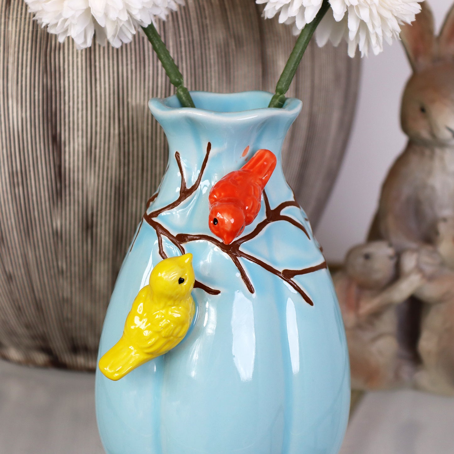 Ceramic Blue Birds Nest Bud Vase