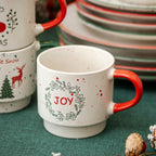 Set Of 4 Speckle Stoneware Christmas Stacking Mugs