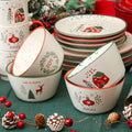 Set Of 4 Speckle Stoneware Christmas Cereal Bowls