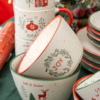 Set Of 4 Speckle Stoneware Christmas Cereal Bowls