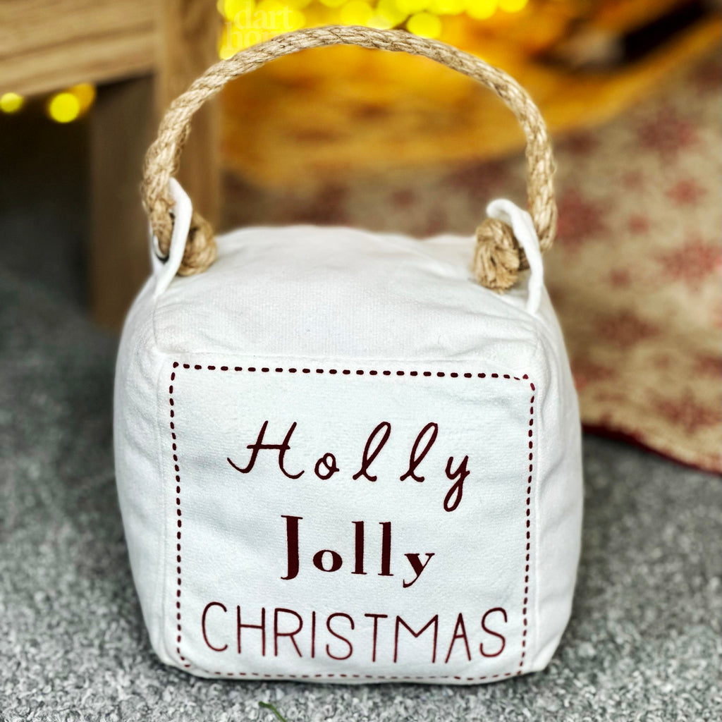 Square Holly Jolly Christmas Doorstop