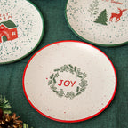 Set Of 4 Speckle Stoneware Christmas Side Plates