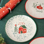 Set Of 4 Speckle Stoneware Christmas Side Plates