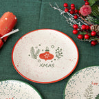 Set Of 4 Speckle Stoneware Christmas Side Plates