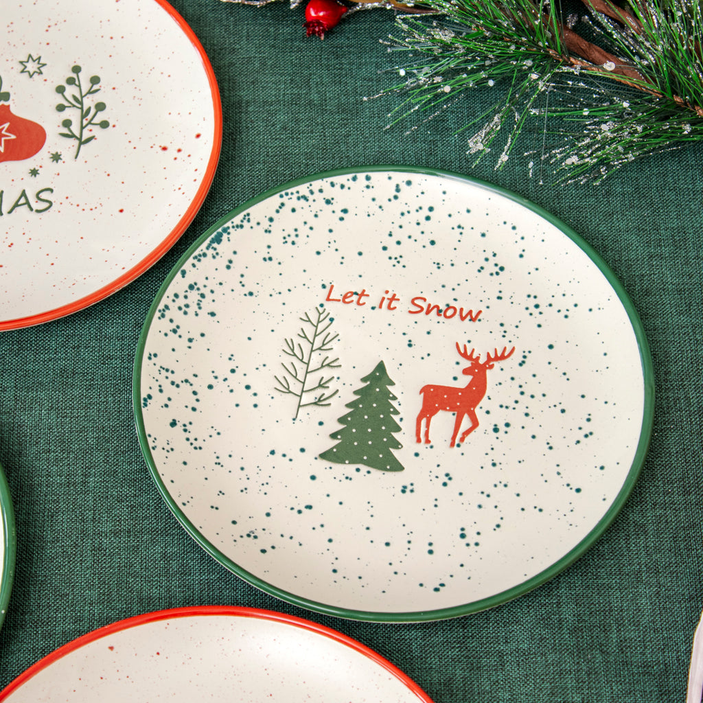Set Of 4 Speckle Stoneware Christmas Side Plates