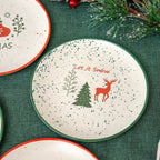 Set Of 4 Speckle Stoneware Christmas Side Plates