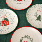 Set Of 4 Speckle Stoneware Christmas Side Plates