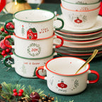 Set Of 4 Stoneware Christmas Soup Bowls With Handles
