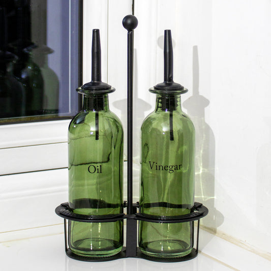 Green Glass Oil & Vinegar Set