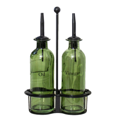 Green Glass Oil & Vinegar Set