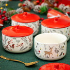 Set Of 2 Christmas Woodland Ceramic Storage Jars