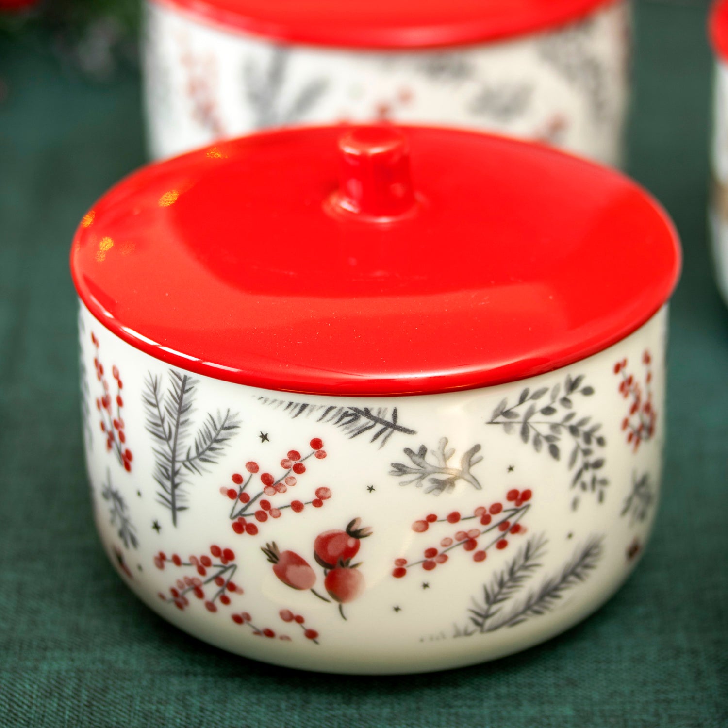 Set Of 2 Christmas Woodland Ceramic Storage Jars