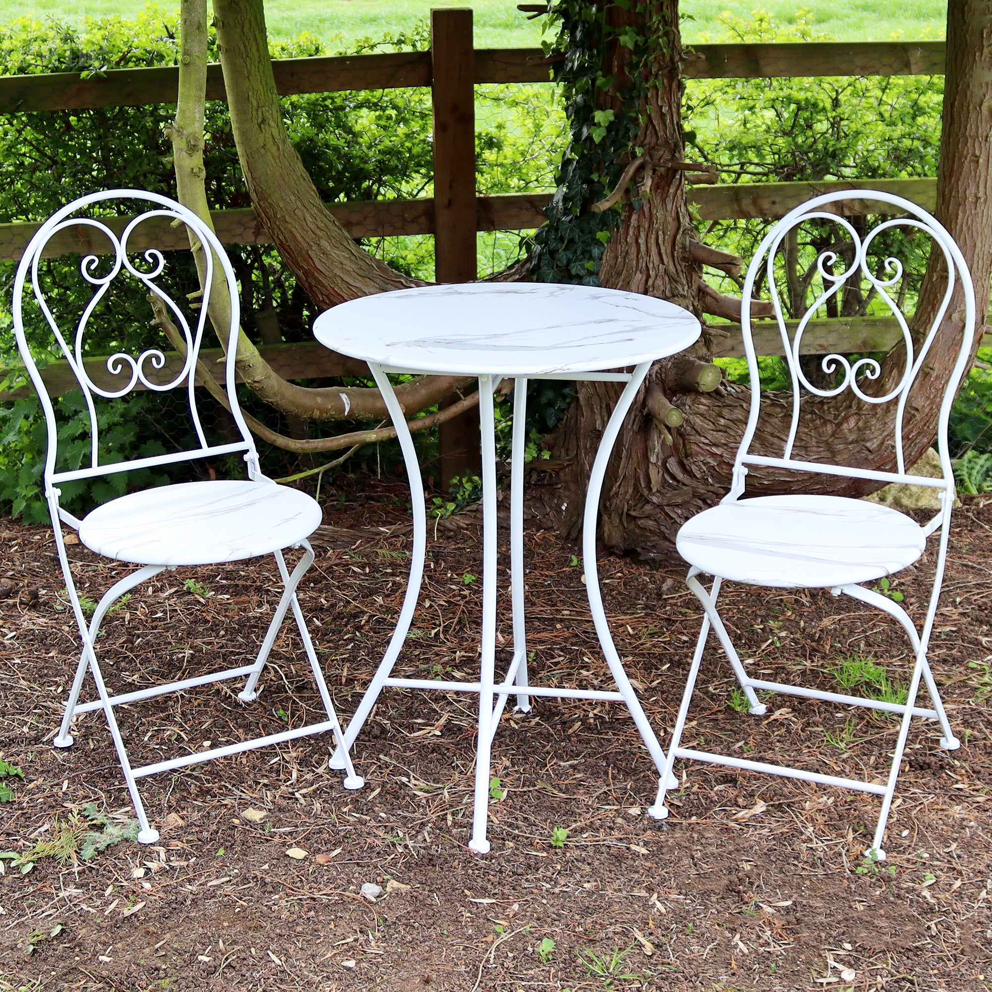 2 Seater Marble Effect Metal Garden Bistro Set