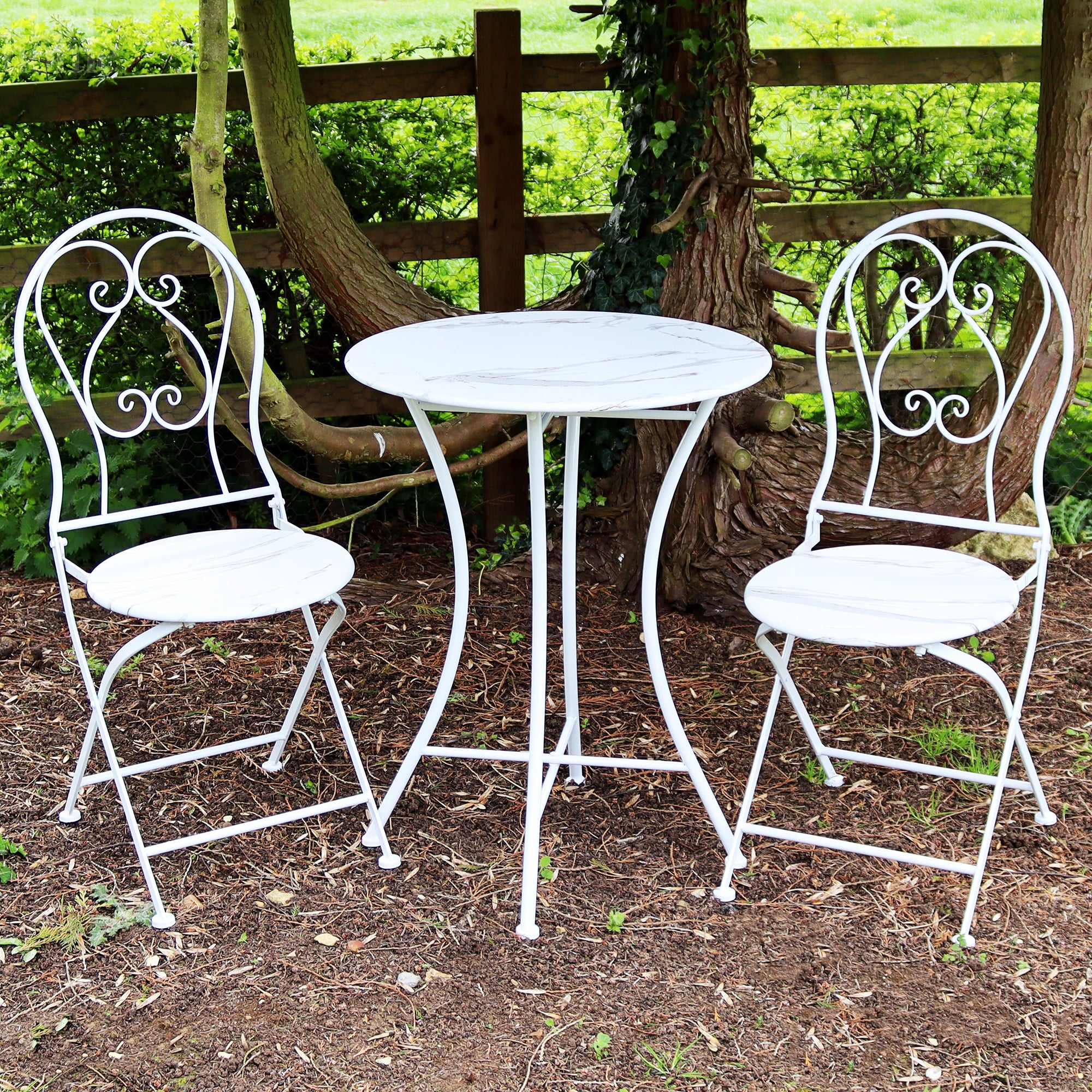 2 Seater Marble Effect Metal Garden Bistro Set