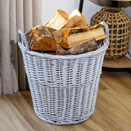 Large Grey Wicker Log Basket