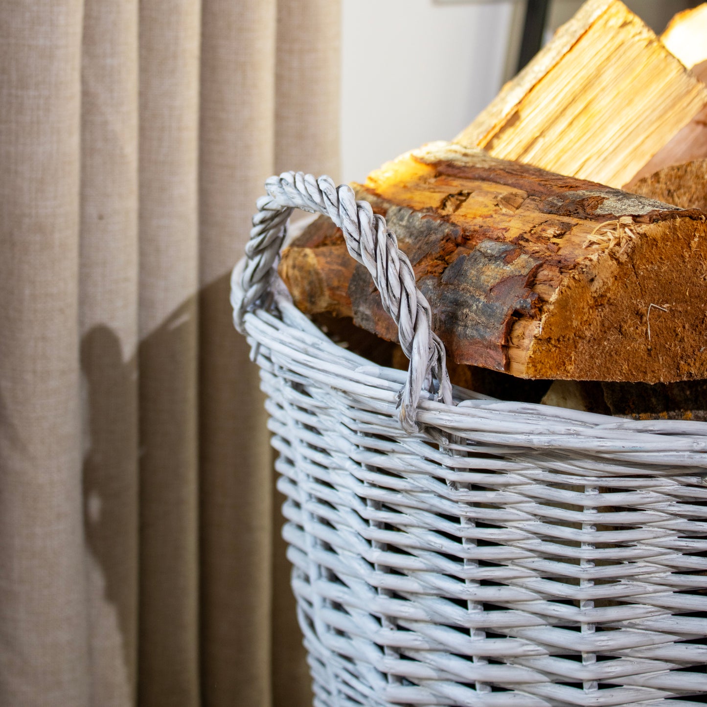 Large Grey Wicker Log Basket