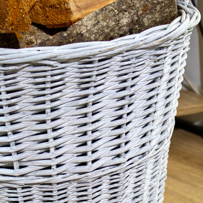 Large Grey Wicker Log Basket