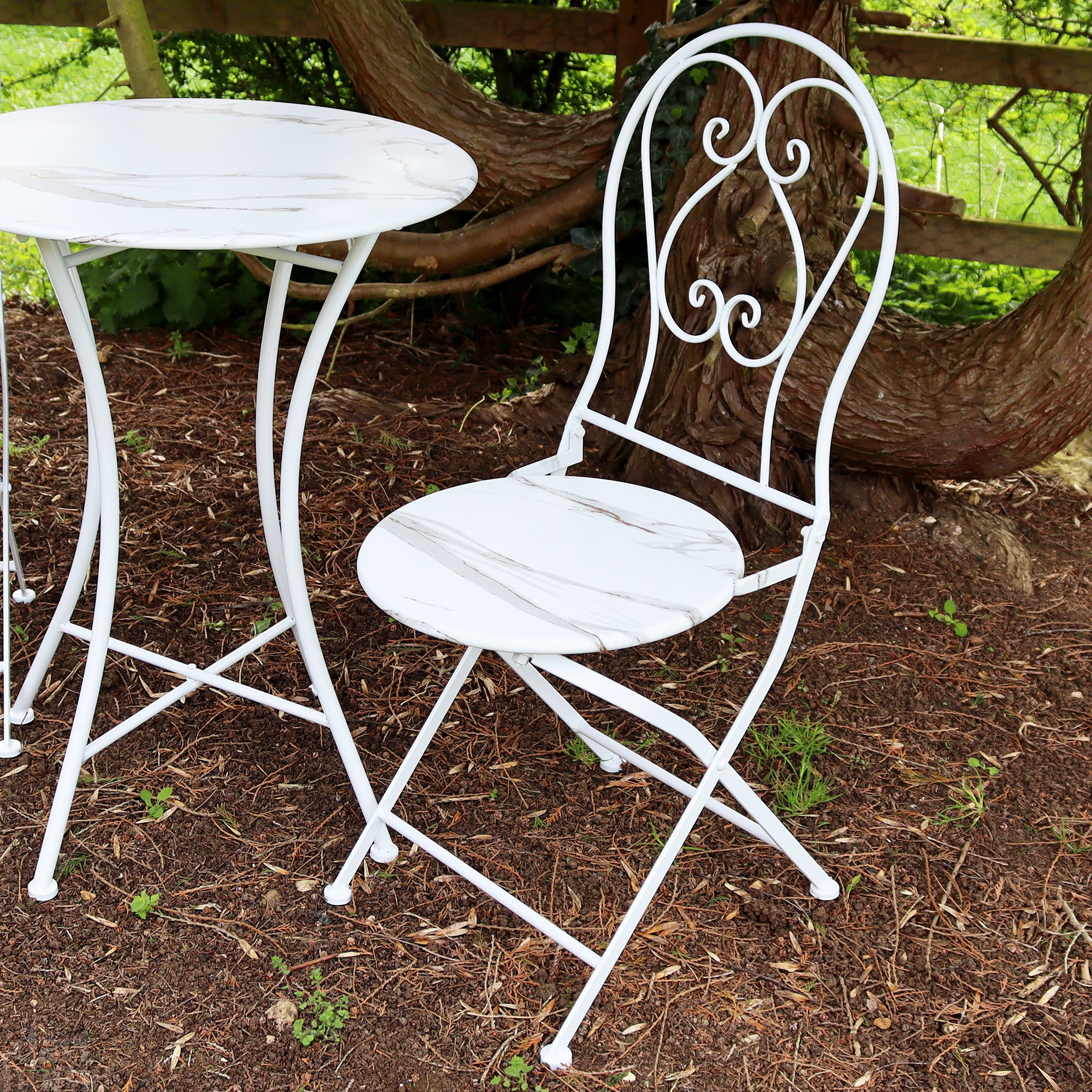 2 Seater Marble Effect Metal Garden Bistro Set
