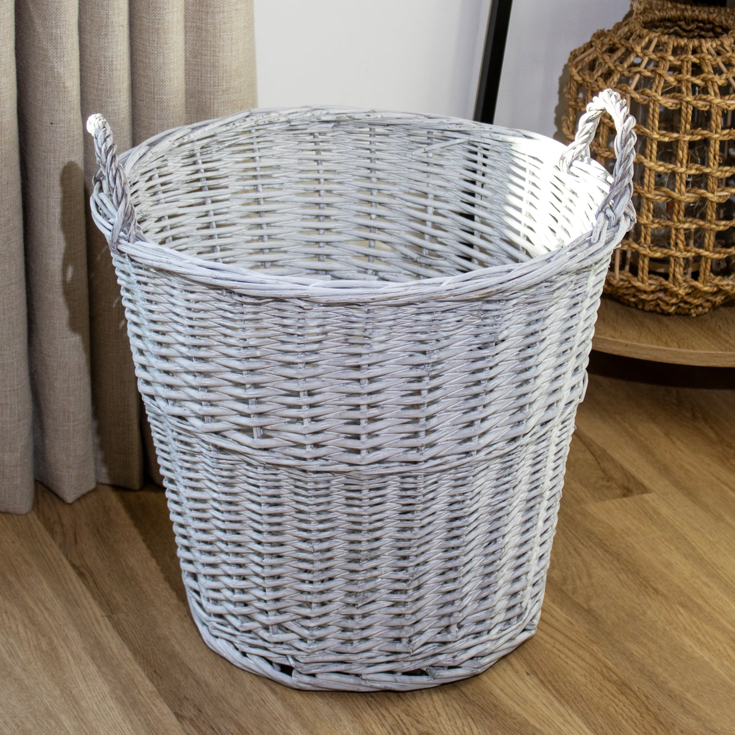 Large Grey Wicker Log Basket