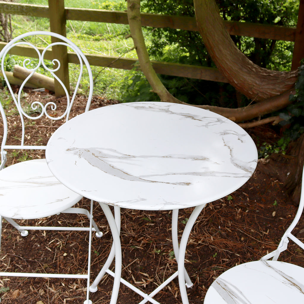 2 Seater Marble Effect Metal Garden Bistro Set