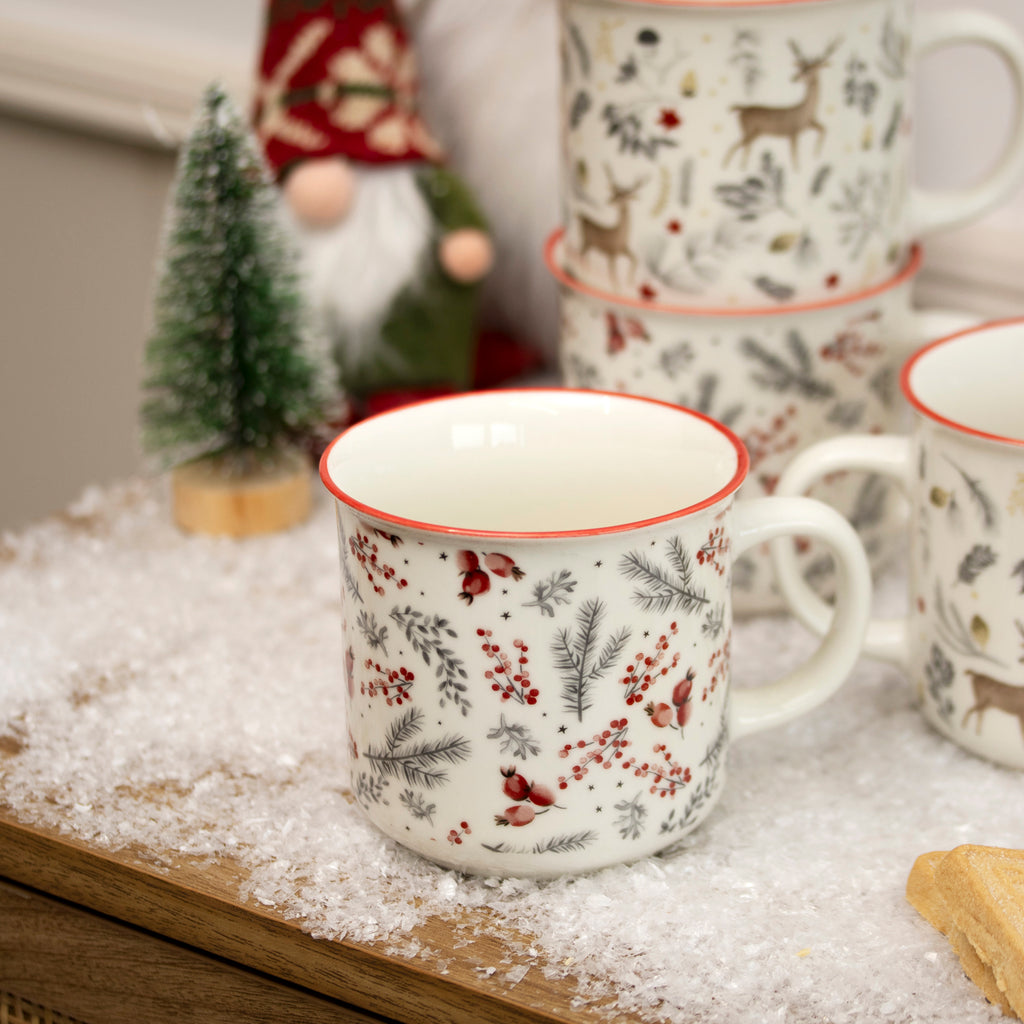 Set Of 4 Woodland Christmas Mugs